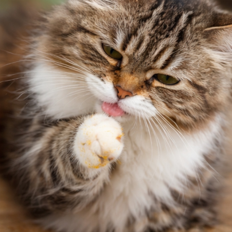 Cat licking pollen