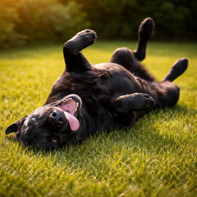 Dog rolling in grass